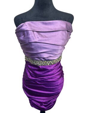 Maria Bianca Nero S Purple Strapless Bodycon Mini Dress Satin Ruched Beaded Y2K